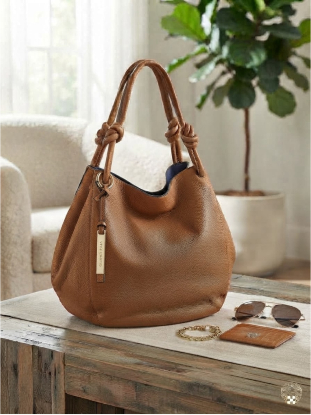 Vince Camuto Aaron Hobo shoulder bag genuine leather purse rustic oak excellent